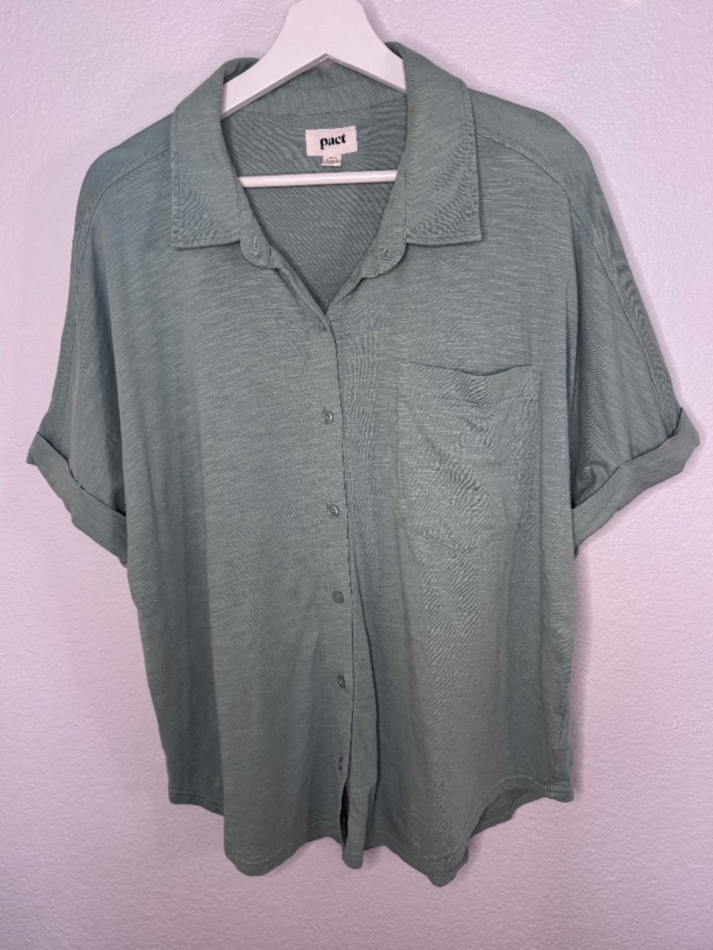 Pact Blue Organic Cotton Ethically Produced Shirt Short-Sleeve Button Front XL